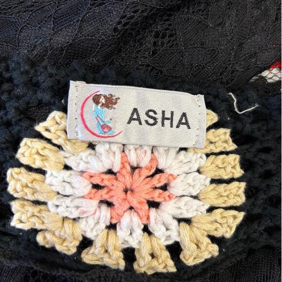 ASHA Womens Black Crochet Lace Fringe Boho Duster Kimono Festival Coverup NWOT - Picture 6 of 6